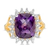 Cushion-Cut Amethyst and 1/10 CT. T.W. Diamond Starburst Frame Ring in 10K Gold
