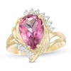 Thumbnail Image 0 of Pear-Shaped Pink Topaz and 1/5 CT. T.W. Diamond Swirl Split Shank Ring in 10K Gold