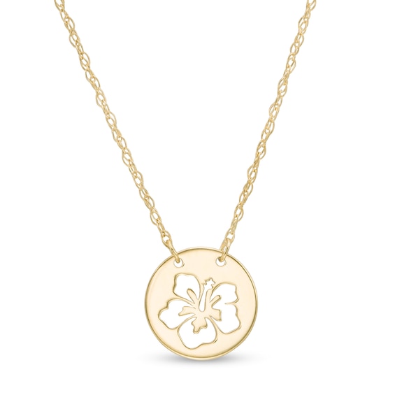 Mini Cut-Out Hibiscus Disc Necklace in 14K Gold