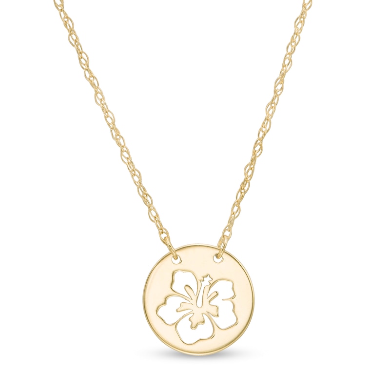 Main Image 1 of Mini Cut-Out Hibiscus Disc Necklace in 14K Gold
