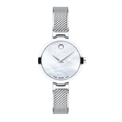 Ladies Movado Amika Bangle Watch With White Mother Of Pearl Dial