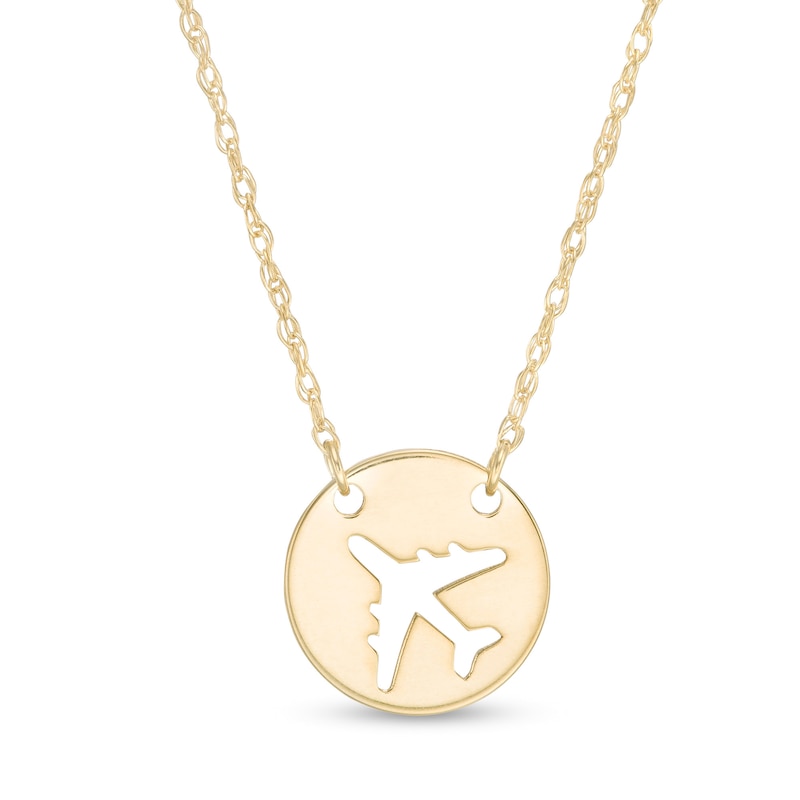 Main Image 1 of Mini Cut-Out Airplane Disc Necklace in 14K Gold