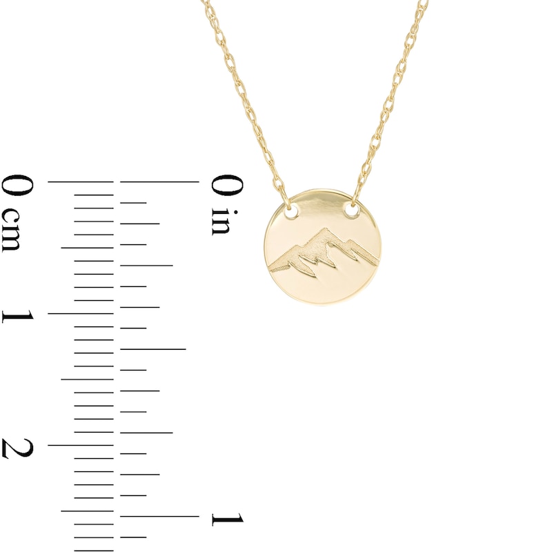 Mini Snowcapped Mountain Range Stamped Disc Necklace in 14K Gold