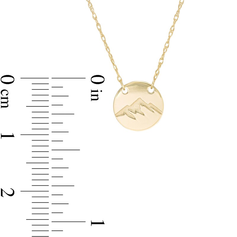 Mini Snowcapped Mountain Range Stamped Disc Necklace in 14K Gold