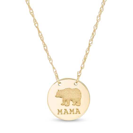 Mini "Mama" Bear Stamped Disc Necklace in 14K Gold
