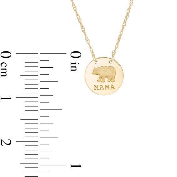 Mini "Mama" Bear Stamped Disc Necklace in 14K Gold