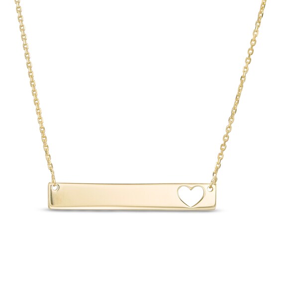 Mini Cut-Out Heart Accent Horizontal Bar Necklace in 14K Gold Mini Cut-Out Heart Accent Horizontal Bar Necklace in 14K Gold