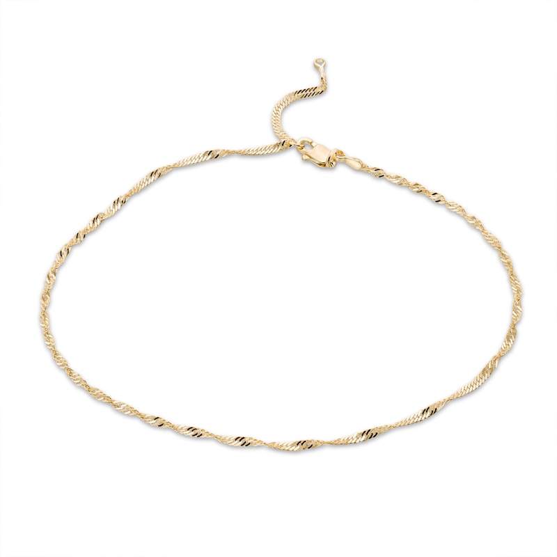 1.7mm Diamond-Cut Singapore Chain Anklet in Solid 14K Gold - 10"