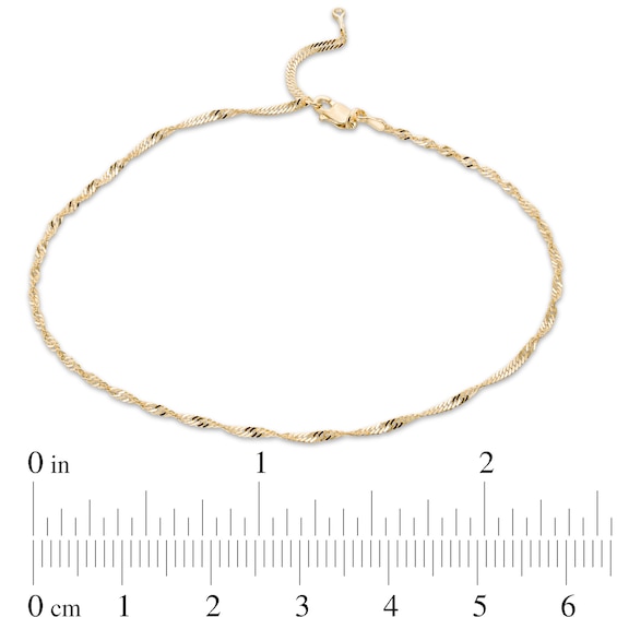 1.7mm Diamond-Cut Singapore Chain Anklet in Solid 14K Gold - 10"