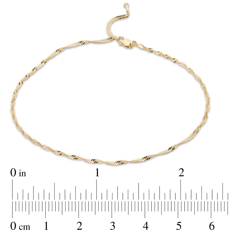 Main Image 4 of 1.7mm Diamond-Cut Singapore Chain Anklet in Solid 14K Gold - 10"
