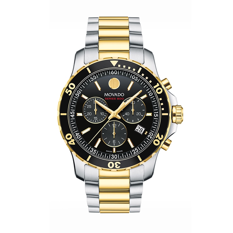 Main Image 1 of Men's Movado Series 800® Chronograph Two-Tone PVD Watch with Black Dial (Model: 2600146)