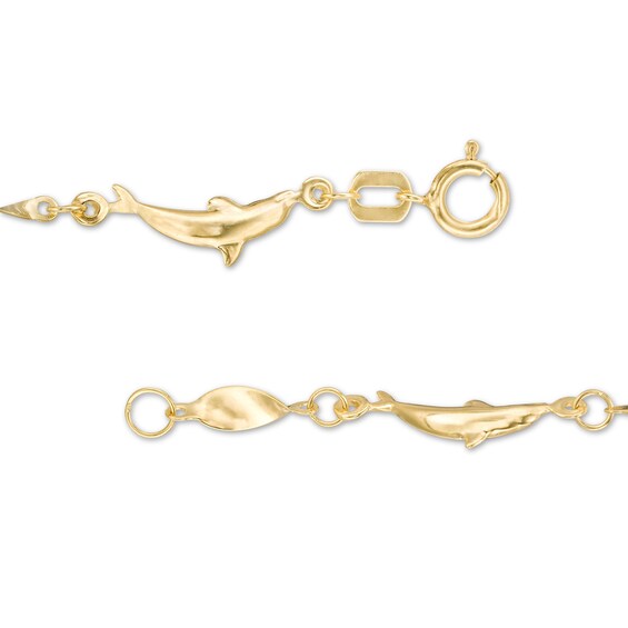 Alternating Dolphin and Oval Twist Adjustable Anklet in 14K Gold - 10"