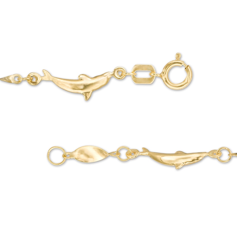 Alternating Dolphin and Oval Twist Adjustable Anklet in 14K Gold - 10"