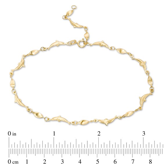 Alternating Dolphin and Oval Twist Adjustable Anklet in 14K Gold - 10"