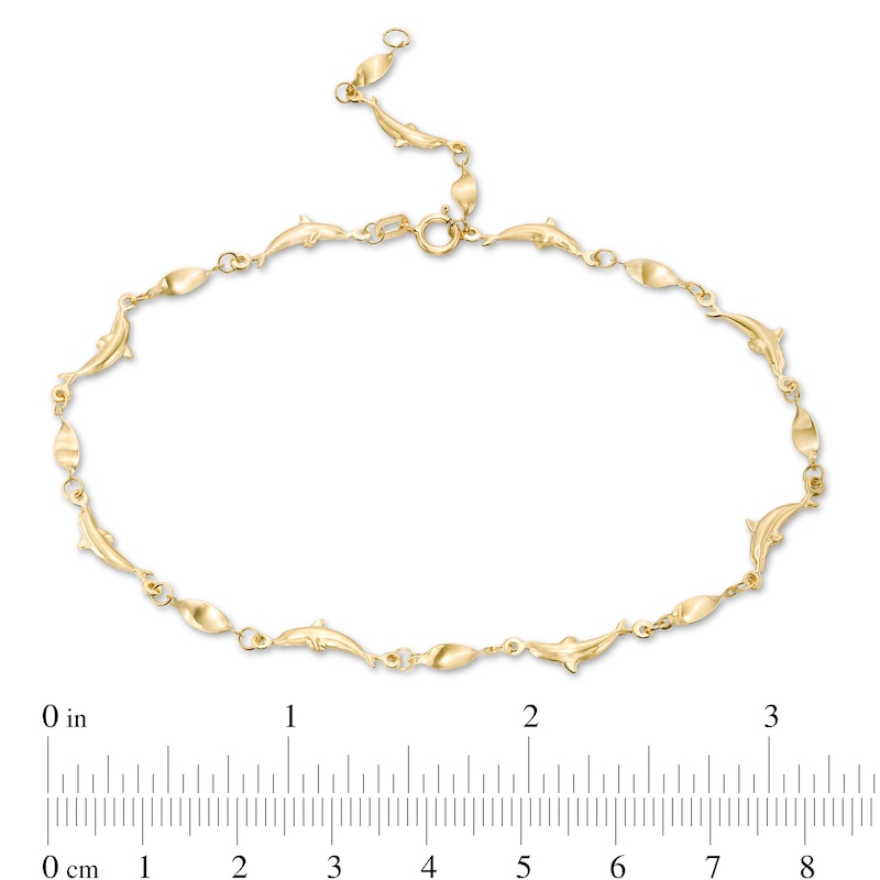 Alternating Dolphin and Oval Twist Adjustable Anklet in 14K Gold - 10"