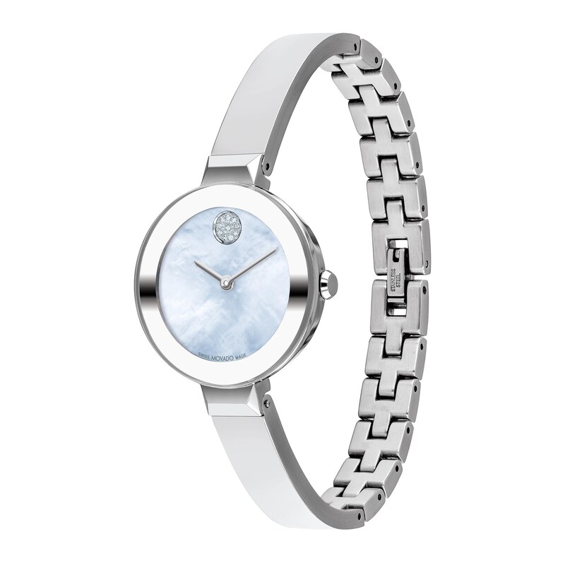 Main Image 2 of Ladies' Movado Bold® Crystal Bangle Watch with Transparent Mother-of Pearl Dial (Model: 3600629)