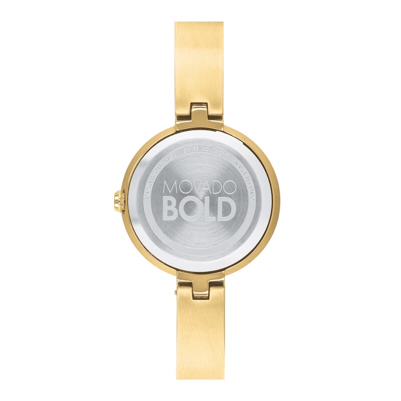 Main Image 4 of Ladies' Movado Bold®Crystal Gold-Tone Bangle Watch with Transparent Mother-of Pearl Dial (Model: 3600627)