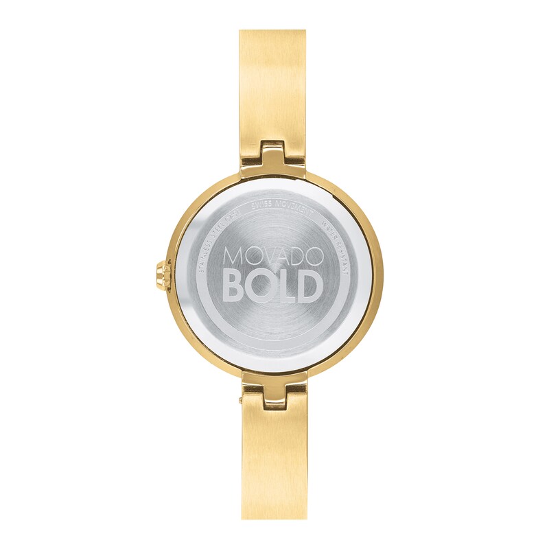 Ladies' Movado Bold®Crystal Gold-Tone Bangle Watch with Transparent Mother-of Pearl Dial (Model: 3600627)