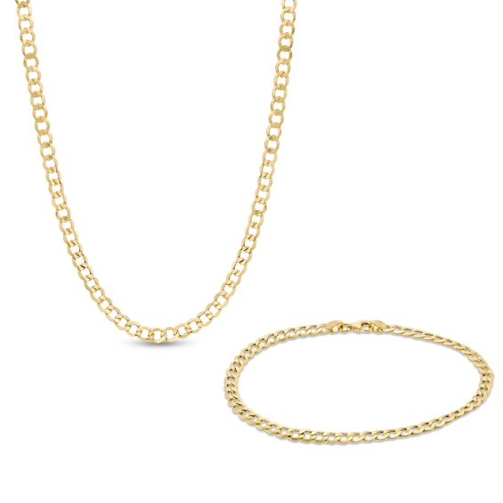 Made in Italy Men's 4.4mm Curb Chain Necklace and Bracelet Set in Hollow 10K Gold - 22"