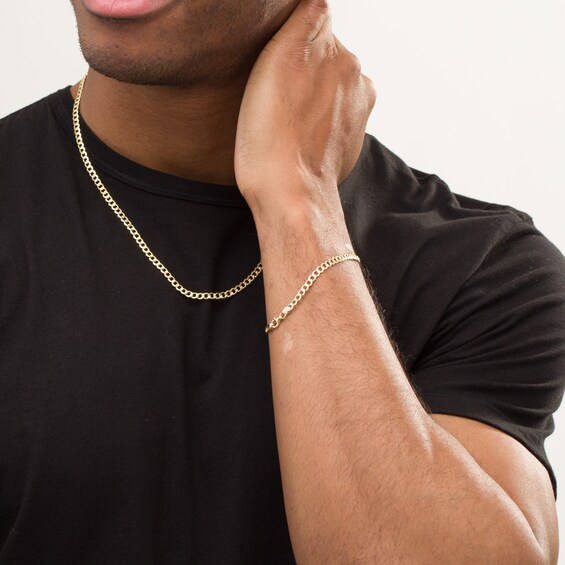 Made in Italy Men's 4.4mm Curb Chain Necklace and Bracelet Set in Hollow 10K Gold - 22"
