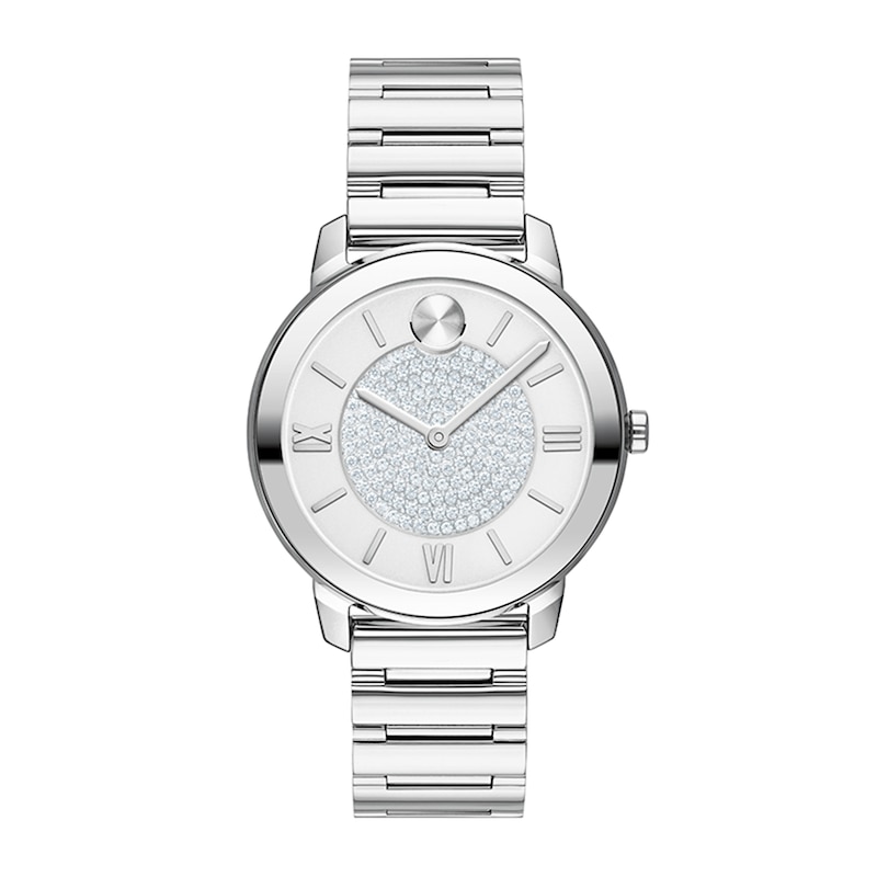 Ladies Movado Bold Crystal Watch With Silver Tone Dial Model