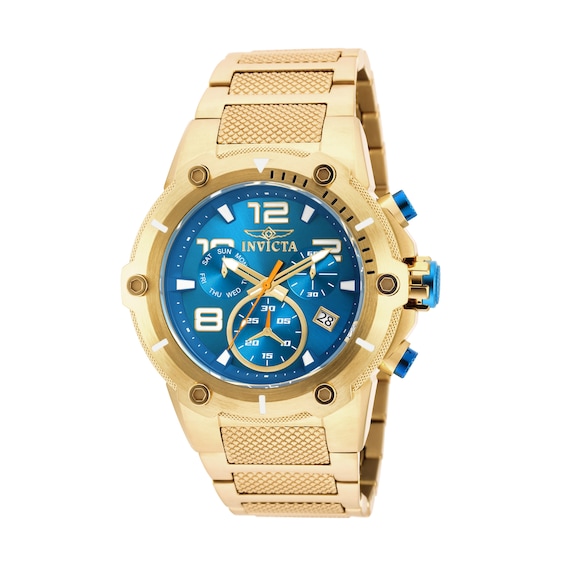 Men's Invicta Speedway Chronograph Gold-Tone Watch with Blue Dial (Model: 19532)
