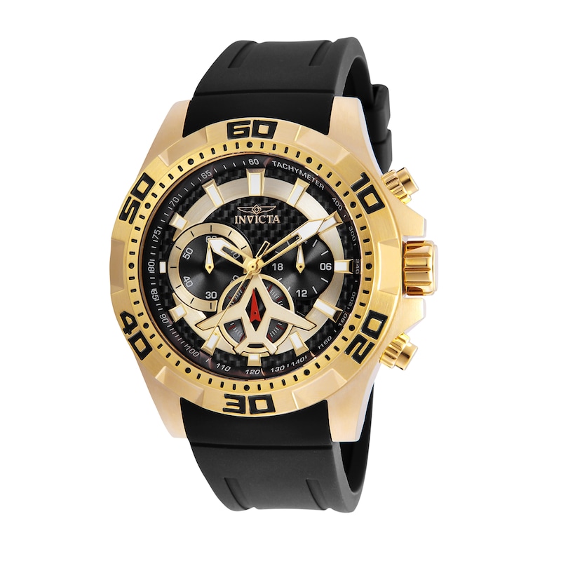 Main Image 1 of Men's Invicta Aviator Chronograph Gold-Tone Strap Watch with Black Dial (Model: 21738)