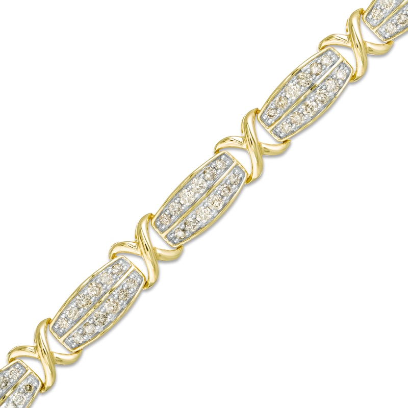Main Image 1 of 2 CT. T.W. Diamond Double Row and "X" Link Bracelet in 10K Gold - 7.5"