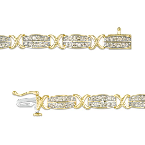 2 CT. T.w. Diamond Double Row and "X" Link Bracelet in 10K Gold - 7.5"