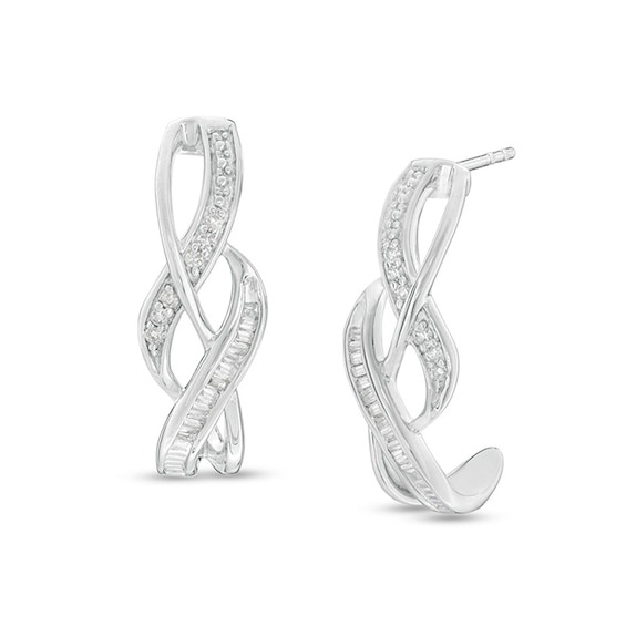 1/5 CT. T.w. Diamond Twist J-Hoop Earrings in Sterling Silver