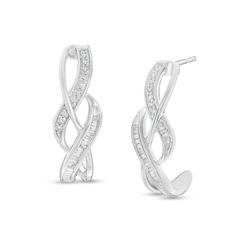 1/5 CT. T.W. Diamond Twist J-Hoop Earrings in Sterling Silver | Zales