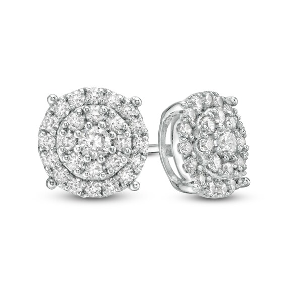 1/2 CT. T.w. Diamond Double Frame Stud Earrings in 10K White Gold