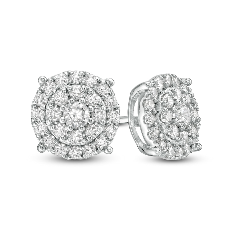 Main Image 1 of 1/2 CT. T.W. Diamond Double Frame Stud Earrings in 10K White Gold