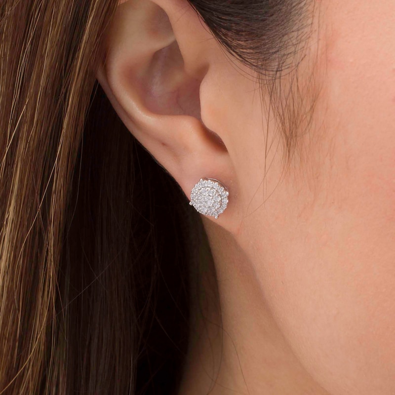 Main Image 2 of 1/2 CT. T.W. Diamond Double Frame Stud Earrings in 10K White Gold