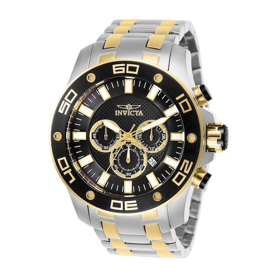 Men's Invicta Pro Diver Scuba Chronograph Two-Tone Watch with Black Dial (Model: 26081)