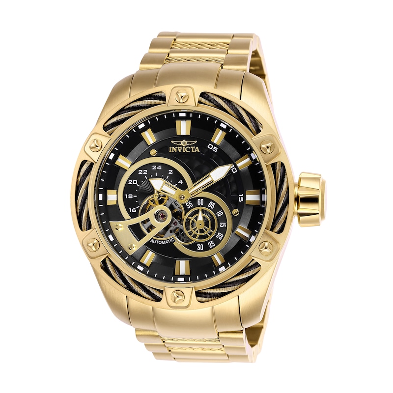 Men's Invicta Bolt Automatic Chronograph Gold-Tone Watch with Black Dial (Model: 26775)