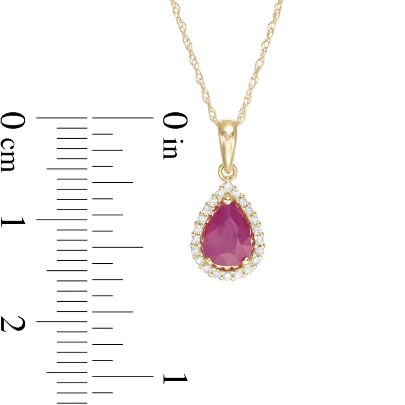 Main Image 3 of Pear-Shaped Ruby and 1/15 CT. T.W. Diamond Frame Pendant in 10K Gold