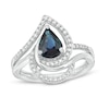 Thumbnail Image 1 of Pear-Shaped Blue Sapphire and 1/4 CT. T.W. Diamond Bypass Split Shank Ring in 10K White Gold