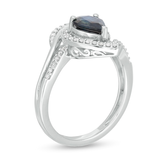 Pear-Shaped Blue Sapphire and 1/4 CT. T.w. Diamond Bypass Split Shank Ring in 10K White Gold