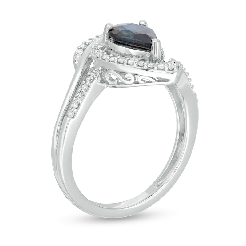 Main Image 3 of Pear-Shaped Blue Sapphire and 1/4 CT. T.W. Diamond Bypass Split Shank Ring in 10K White Gold