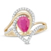 Thumbnail Image 0 of Pear-Shaped Ruby and 1/4 CT. T.W. Diamond Bypass Split Shank Ring in 10K Gold