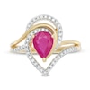 Thumbnail Image 3 of Pear-Shaped Ruby and 1/4 CT. T.W. Diamond Bypass Split Shank Ring in 10K Gold