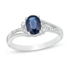 Thumbnail Image 1 of Oval Blue Sapphire and 1/20 CT. T.W. Diamond Vintage-Style Split Shank Ring in 10K White Gold
