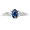 Thumbnail Image 4 of Oval Blue Sapphire and 1/20 CT. T.W. Diamond Vintage-Style Split Shank Ring in 10K White Gold