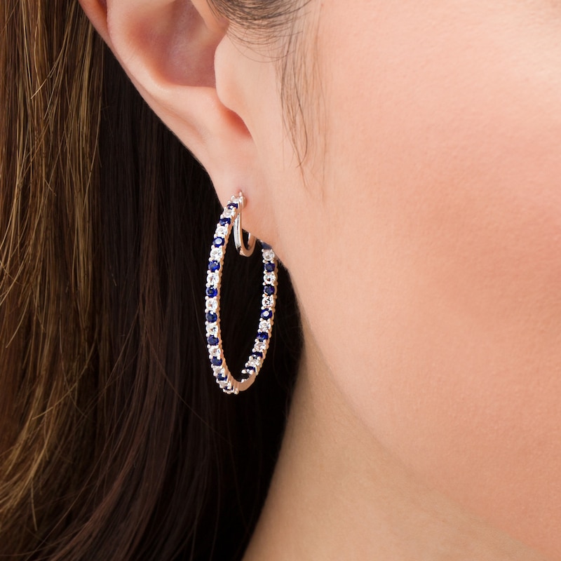 Alternating Lab-Created Blue and White Sapphire Inside-Out Hoop Earrings in Sterling Silver