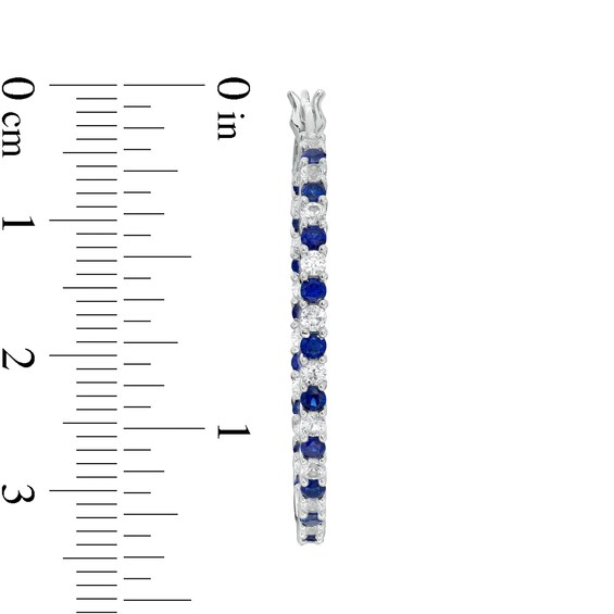 Alternating Lab-Created Blue and White Sapphire Inside-Out Hoop Earrings in Sterling Silver