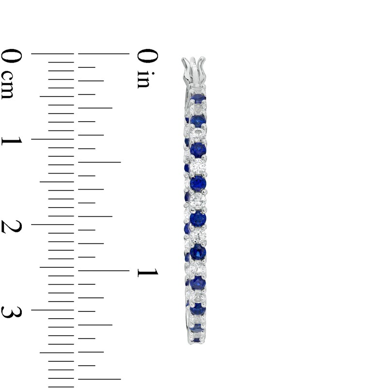 Main Image 3 of Alternating Lab-Created Blue and White Sapphire Inside-Out Hoop Earrings in Sterling Silver