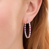 Thumbnail Image 2 of Alternating Lab-Created Ruby and White Sapphire Inside-Out Hoop Earrings in Sterling Silver