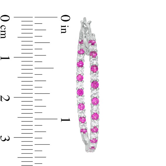 Alternating Lab-Created Ruby and White Sapphire Inside-Out Hoop Earrings in Sterling Silver