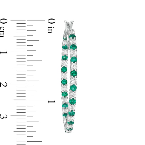 Alternating Lab-Created Emerald and White Sapphire Inside-Out Hoop Earrings in Sterling Silver